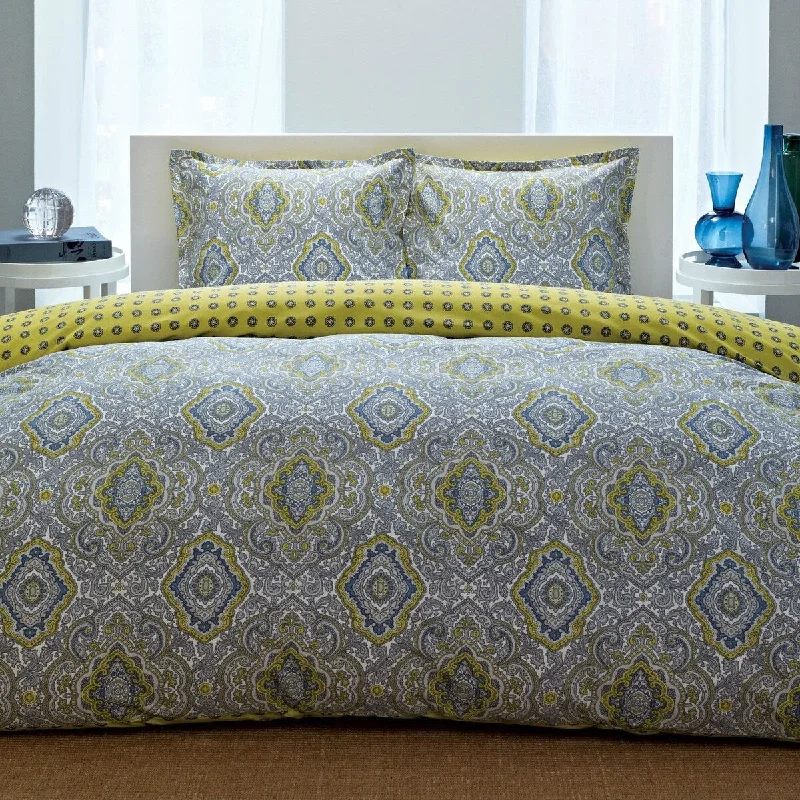 Daily Boutik Full/Queen 100-percent Cotton Damask 3 Piece Comforter Set in Yellow / Blue