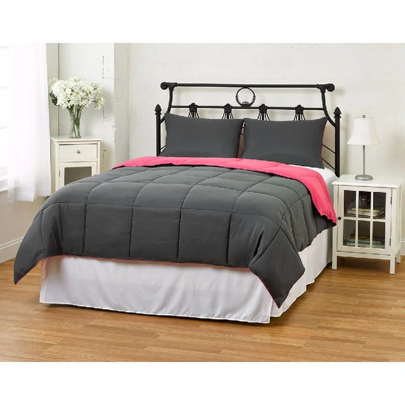 Daily Boutik Full/Queen size 3-Piece Grey Pink Microfiber Comforter Set with 2 Shams