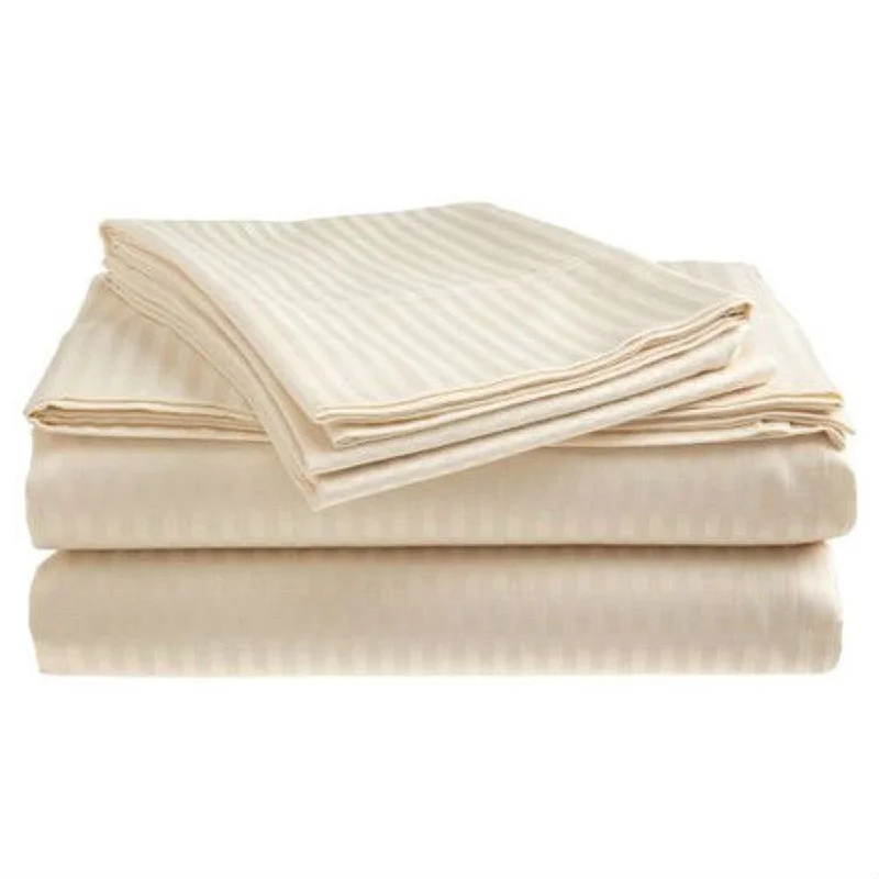 Daily Boutik Full size Dobby Stripe Sateen Sheet Set in Beige Microfiber