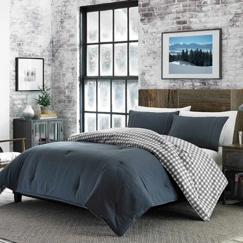 Daily Boutik King size 100% Cotton Reverse Plaid Gray/White Comforter Set