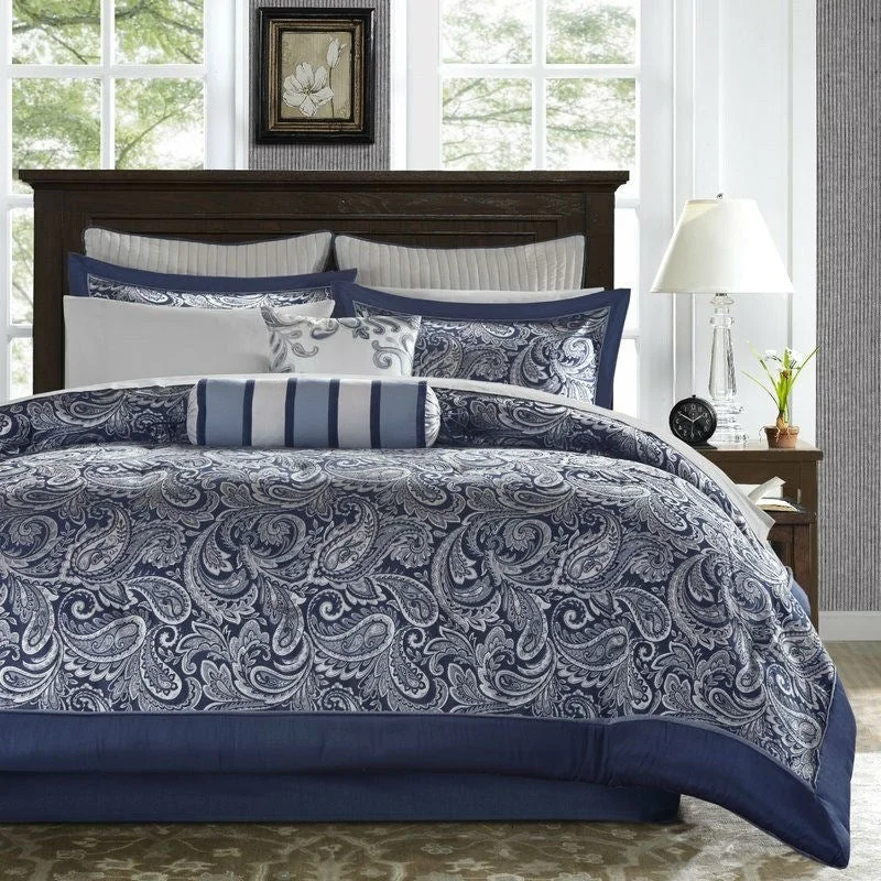 Daily Boutik King size 12-piece Reversible Cotton Comforter Set in Navy Blue and White