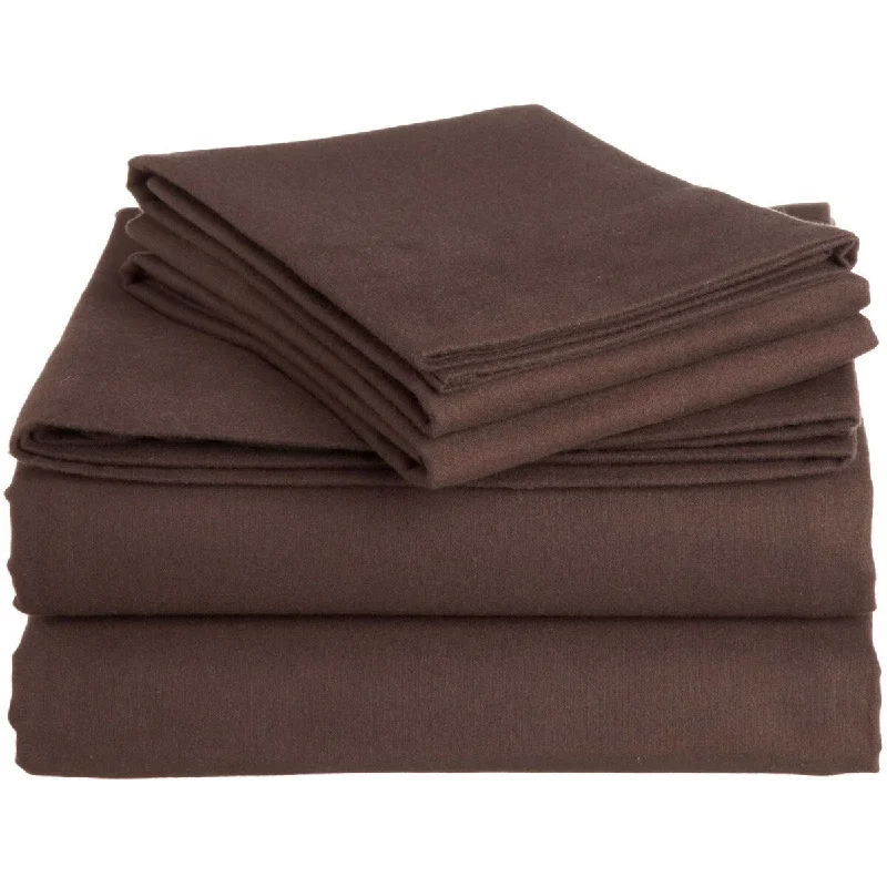 Daily Boutik Queen 100-Percent Cotton Flannel Sheet Set in Brown Italian Roast