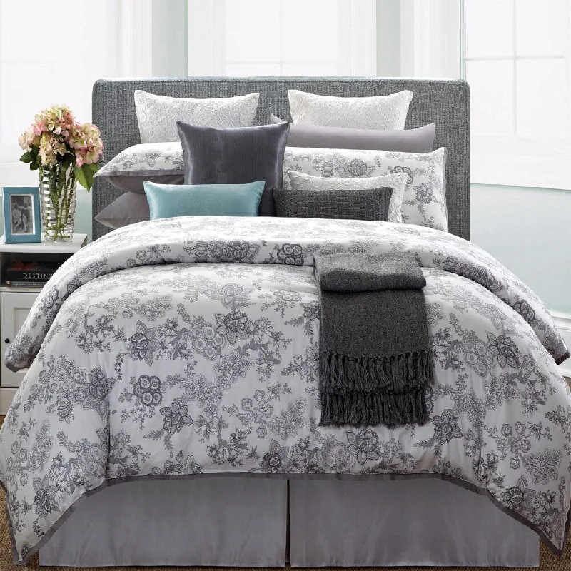 EverRouge White Lotus King-size 7-piece Cotton Duvet Cover Set