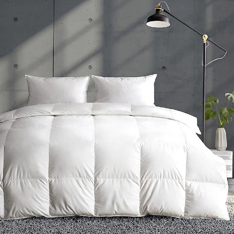 Feathers Down Comforter Super King, Cooling Feathers Down Duvet for Warm Weather, Organic Cotton, 750 Fill Power Down Duvet