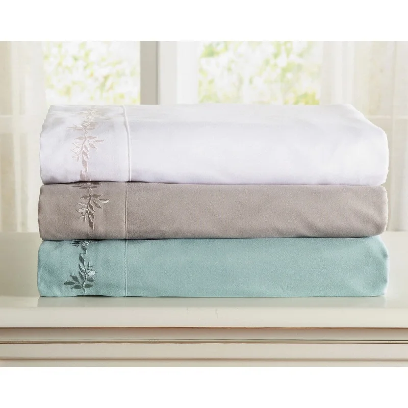 Great Bay Home Double Brushed Microfiber Floral Embroidered Sheet Set