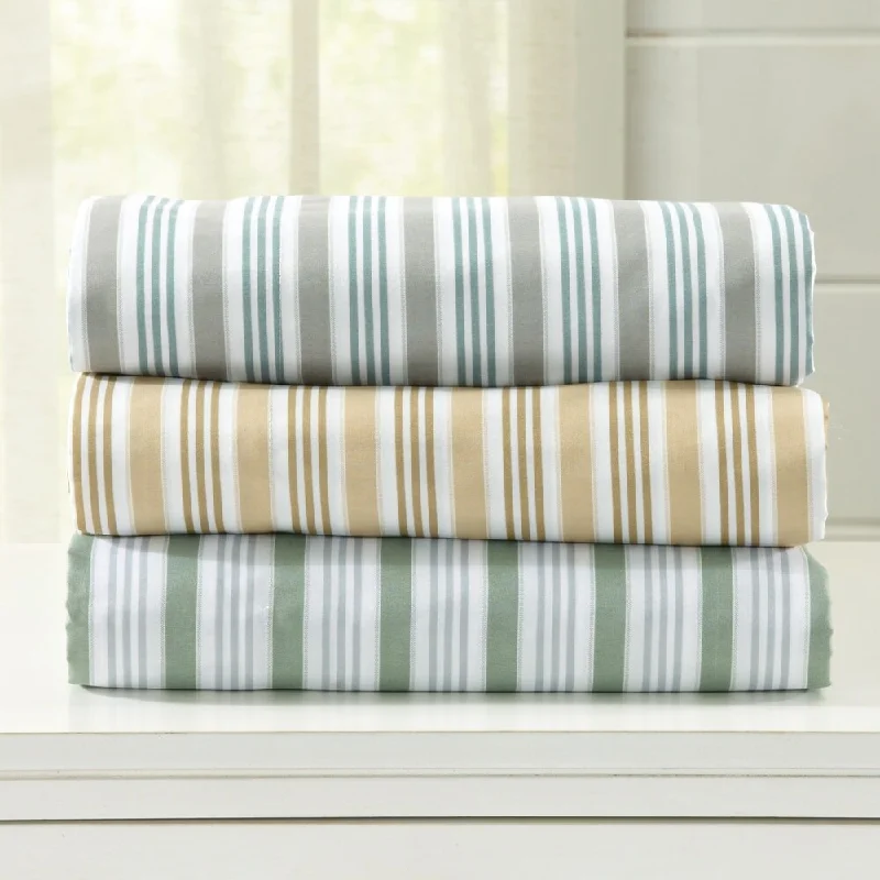 Great Bay Home Double Hanley Collection Double Brushed Microfiber Stripe Sheet Set