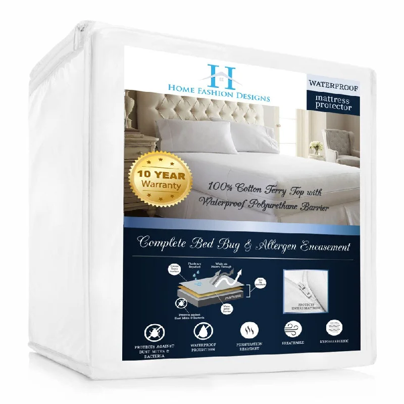 Home Fashion Designs Hypoallergenic Waterproof Mattress Encasement - White