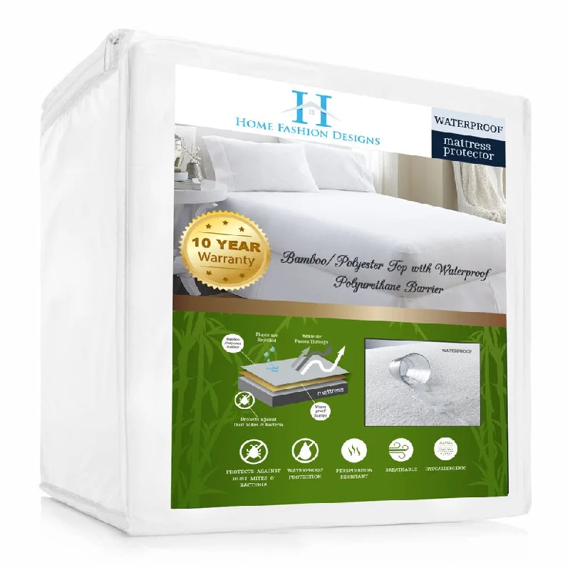 Home Fashion Designs Rayon from Bamboo Hypoallergenic Waterproof Mattress Protector - White