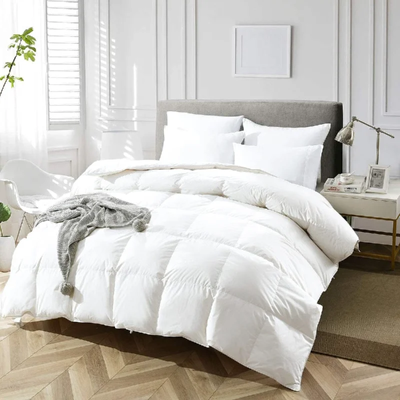 King Size Luxury 100% Organic Cotton All Season Goose Feathers Down Comforter 750 Fill Power Medium Warmth Duvet Insert, 106x90