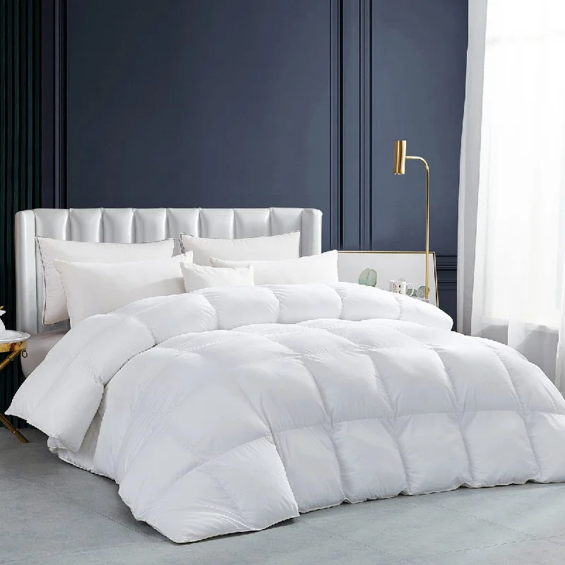 Luxurious White Solid Heavy Weight, King Size Goose Feathers Down Comforter for Winter Weather Duvet Insert, 70 oz. Fill Weight