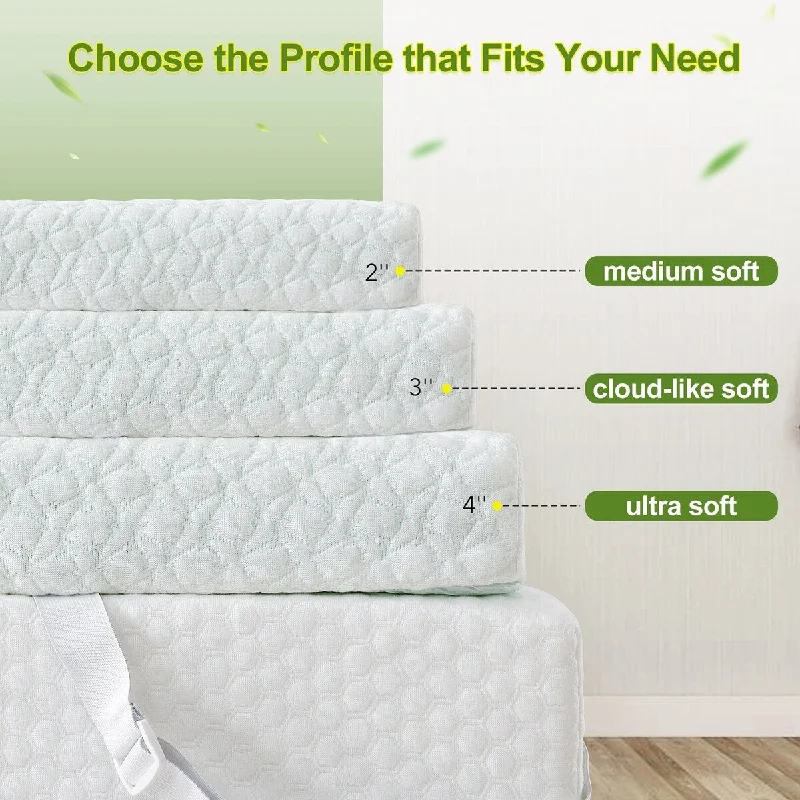 Memory Foam Egg Crate Mattress Topper w/ Green Tea Infusion