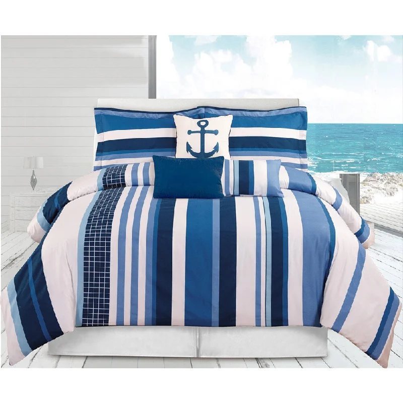 Ocean Strip 7-Piece Vibrant Printed Full-size Comforter Set