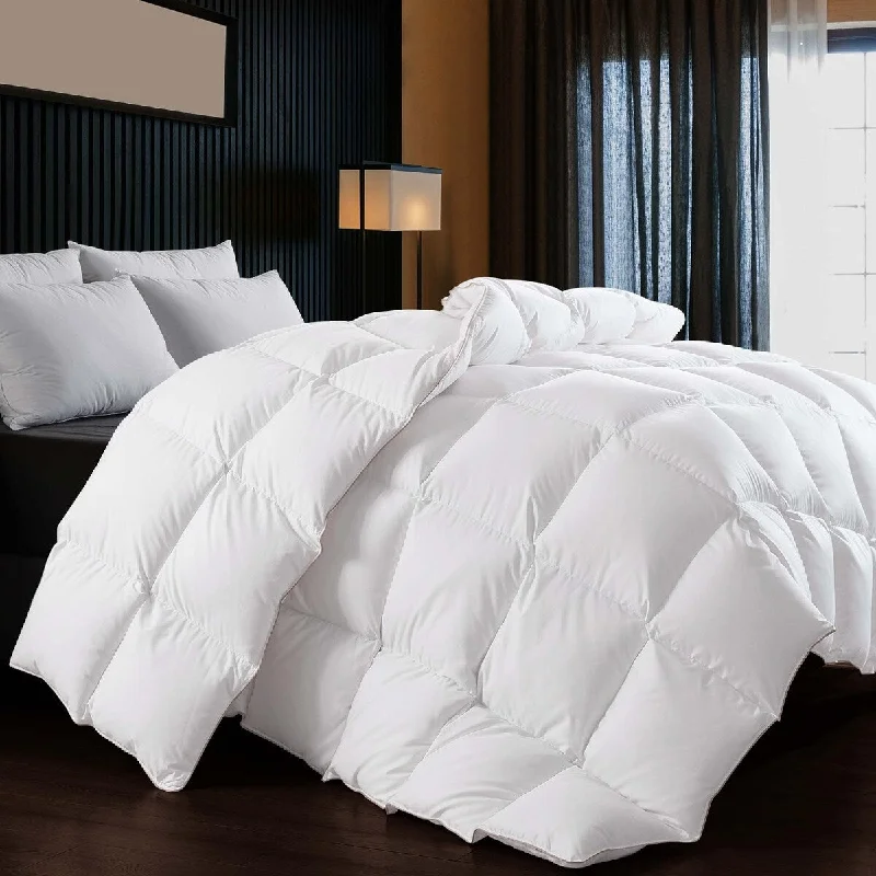 Puffy Goose Feather Down Comforter, Feather Down All Season Duvet Insert, 100% Cotton Luxury Hotel Comforter, 4 Corner Loops