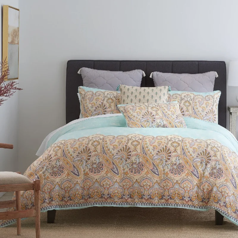 Puri Reversible Percale Cotton Comforter Set Light Blue - Heirlooms of India