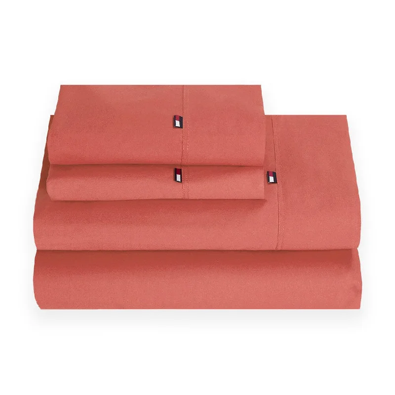 Signature Solid Coral Cotton Sheet Set